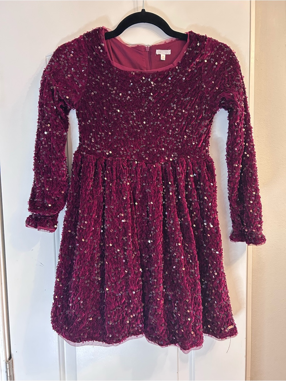 Girls' Burgundy Sequin Velvet Holiday/ Christmas Party Dress Size 10